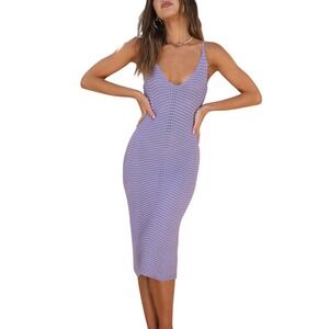 Hello Molly Forever Bold Knit Midi Dress Lilac Bodycon Spaghetti Strap Sz Medium